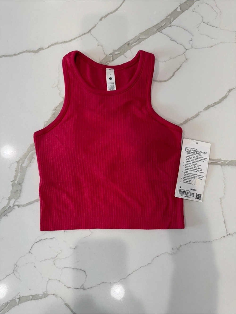 Lululemon Ebb to Street Cropped Racerback Tank Pink Size 4 NWT